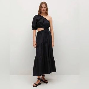 NWT - MANGO Black One-Shoulder Cut-Out Dress